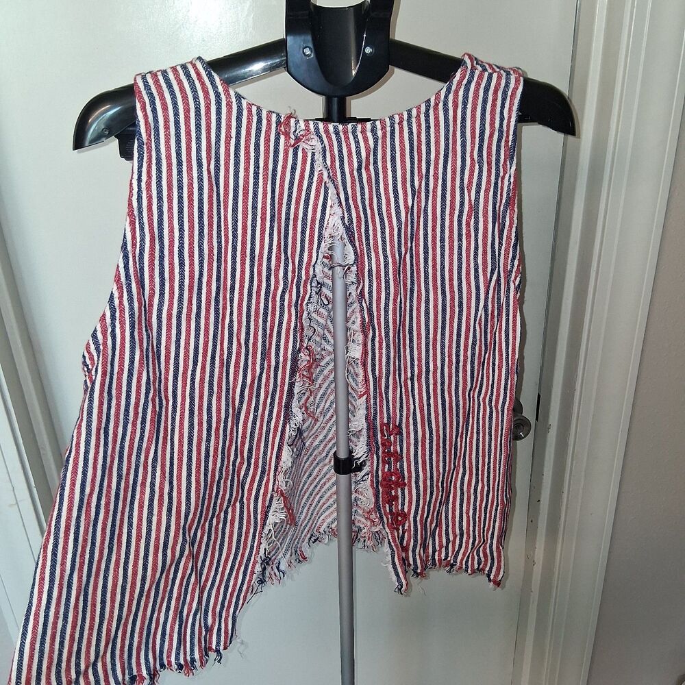 Indigo Rein Sleeveless Split-Back Fringe Top XL Patriotic Festival Eat the Rich - Picture 8 of 10